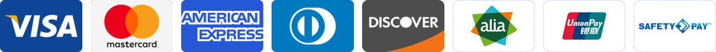 Aceptamos tarjetas Visa, Mastercard, American Express, Diners Club, Discover, Alia, UnionPay y efectivo con SafetyPay